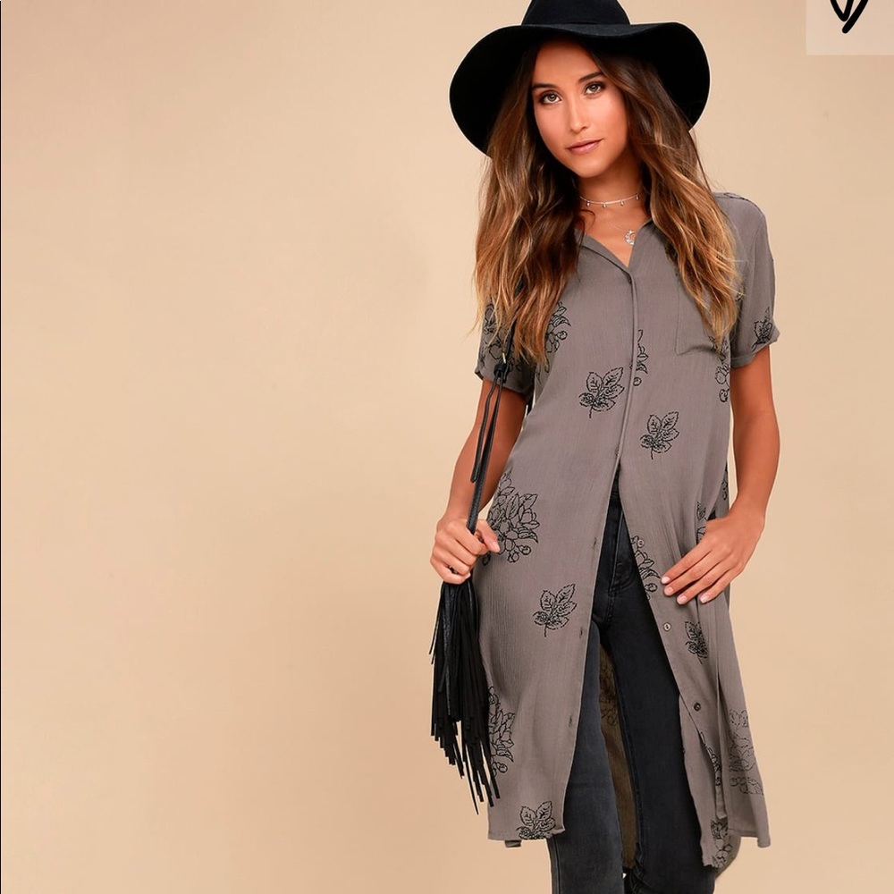THORA GREY FLORAL PRINT BUTTON-UP MAXI TOP